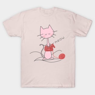 Pink Knitting Cat - Soft Pink T-Shirt